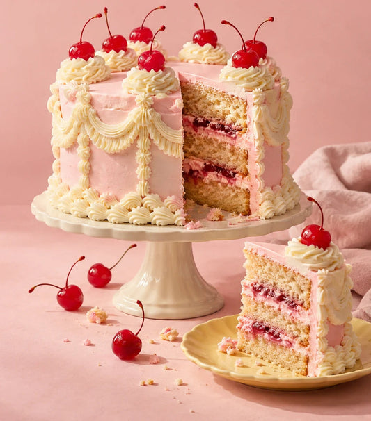 The Cherry on Top strawberry and vanilla cake