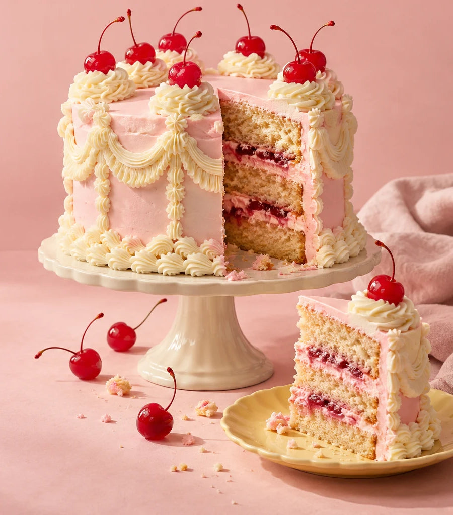 The Cherry on Top strawberry and vanilla cake